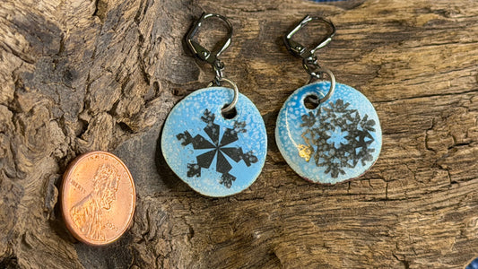 Asymmetrical Snowflake Enamel Earrings by Andrew Thornton