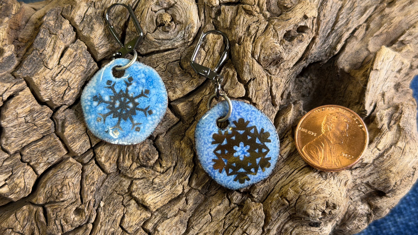 Asymmetrical Snowflake Enamel Earrings by Andrew Thornton