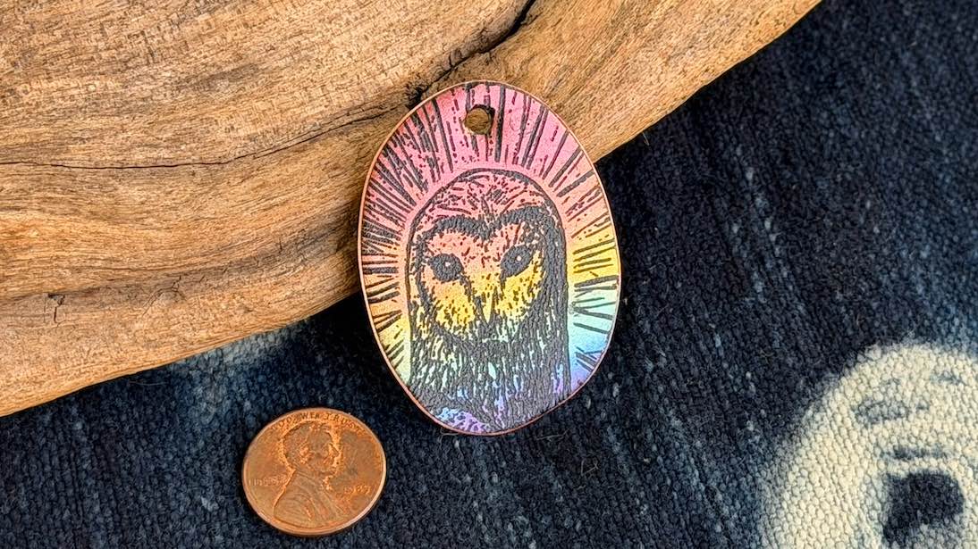 Rainbow Laser-Etched Enamel Pendant by Andrew Thornton