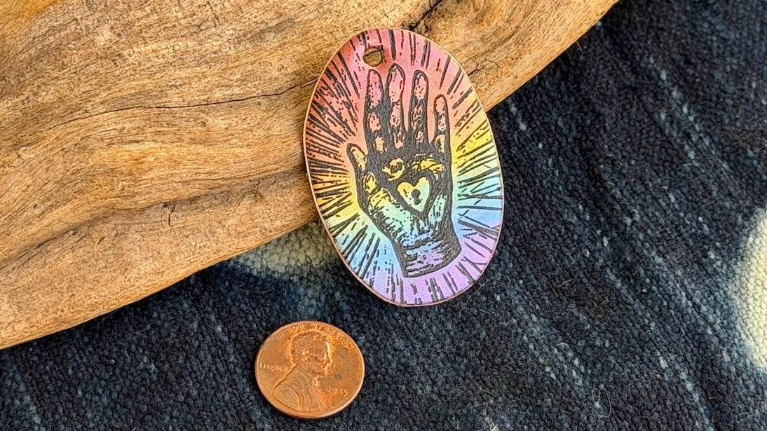Rainbow Laser-Etched Enamel Pendant by Andrew Thornton