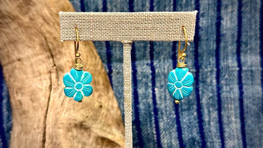 Hand-Carved Turquoise Flower Earrings by Andrew Thornton