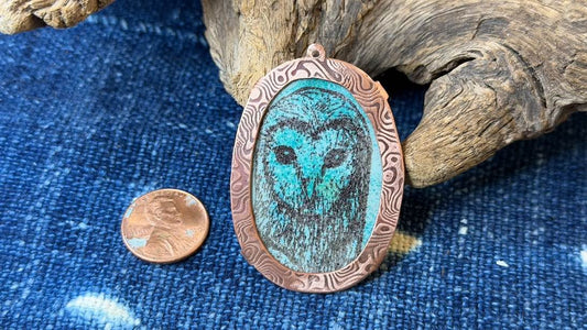Laser-Etched Enamel Pendant with Copper Bezel by Andrew Thornton