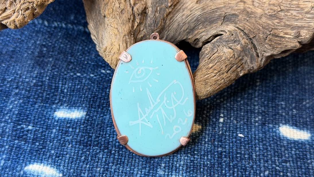 Laser-Etched Enamel Pendant with Copper Bezel by Andrew Thornton