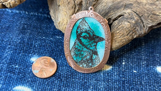 Laser-Etched Enamel Pendant with Copper Bezel by Andrew Thornton