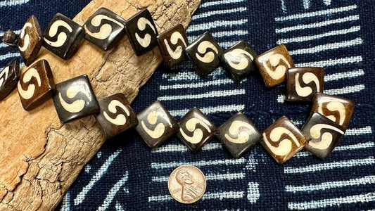 Wood & Bone Bead Strand - Corner Drilled Squares - 25mm - 16”