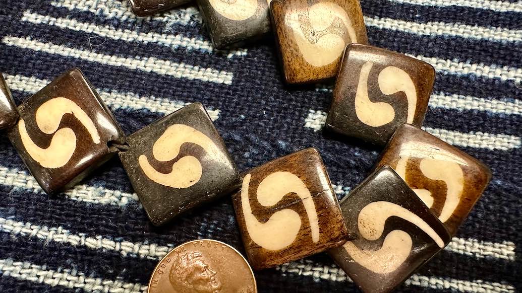 Wood & Bone Bead Strand - Corner Drilled Squares - 25mm - 16”