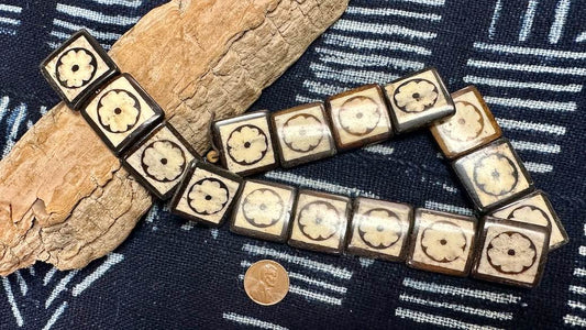 Wood & Bone Bead Strand - Rectangles - 25mm x 23mm - 16”