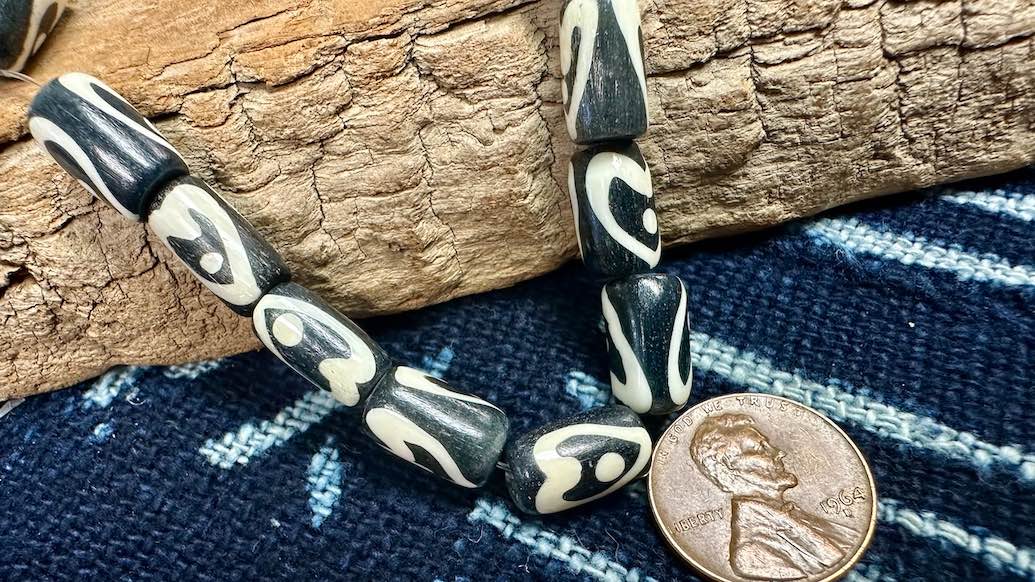 Wood & Bone Bead Strand - Tubes - 12mm x 6mm - 9”