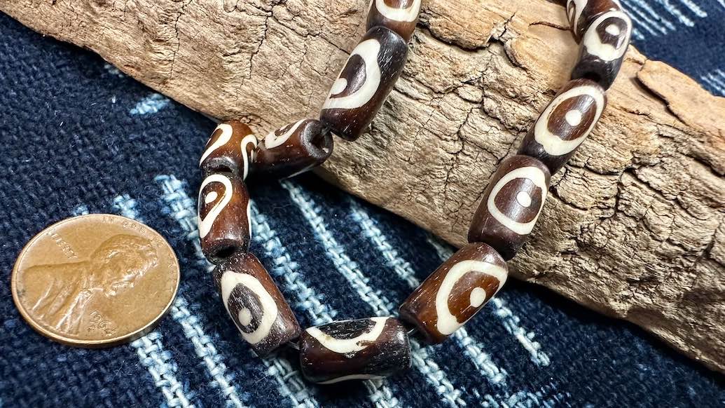 Wood & Bone Bead Strand - Tubes - 12mm x 6mm - 9”