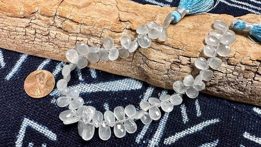 Aquamarine Bead Strand - Faceted Drops - 11mm x 7mm - 8.5”