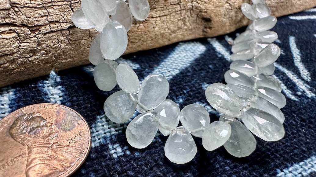 Aquamarine Bead Strand - Faceted Drops - 11mm x 7mm - 8.5”