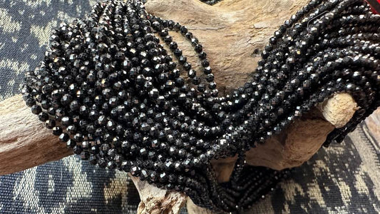 Black Spinel Bead Strand - Micro-Faceted Rounds - 2mm - 13.5”
