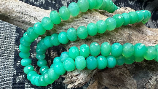 Green Chalcedony Bead Strand / Necklace - Faceted Rondelles - 8mm - 16”