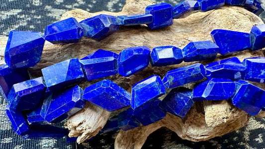 Lapis Lazuli Bead Strand / Necklace - Graduated Faceted Nuggets - 10.5mm - 15mm - 16”