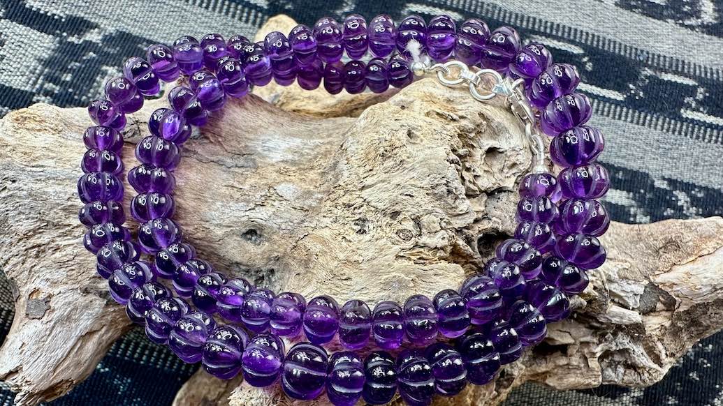 Amethyst Bead Strand / Necklace - Graduated Melon-Cut Rondelles - 7mm - 9mm — 16”