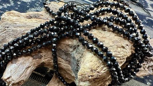Black Spinel Bead Strand - Micro-Faceted Rounds - 4mm — 12.5”