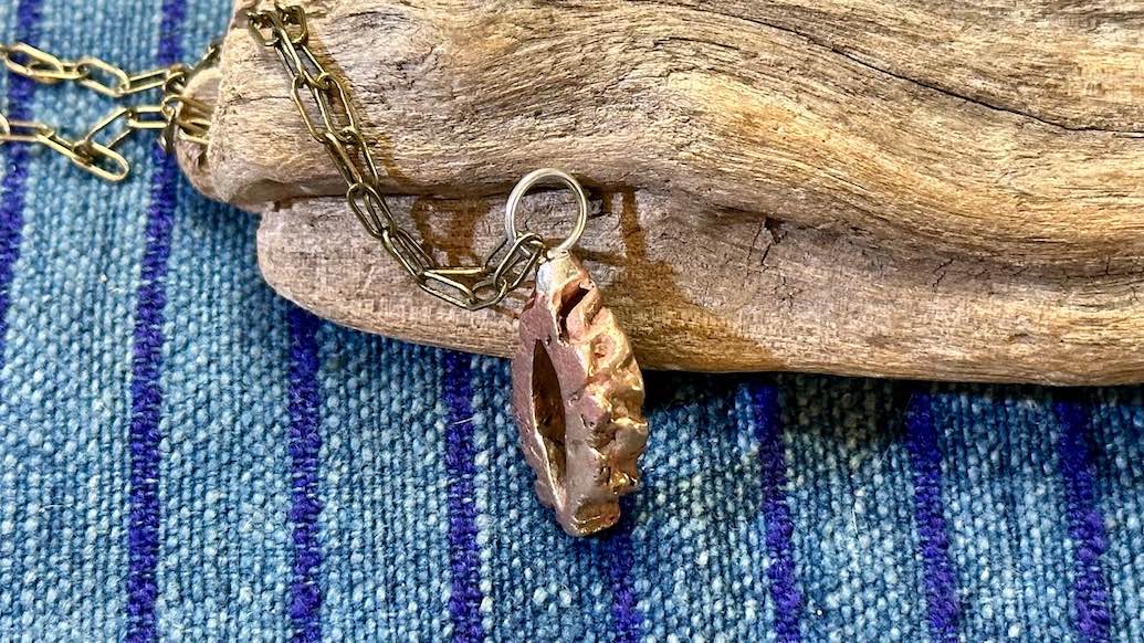 Cast Bronze Pendant Necklace by Allegory Gallery — Sliced Peach Pit