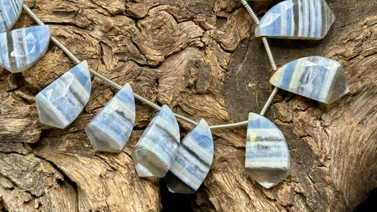 Owyhee Blue Opal Bead Strand - Graduated Faceted Drops - 23mm x 11mm - 15mm x 10mm - 7.5”