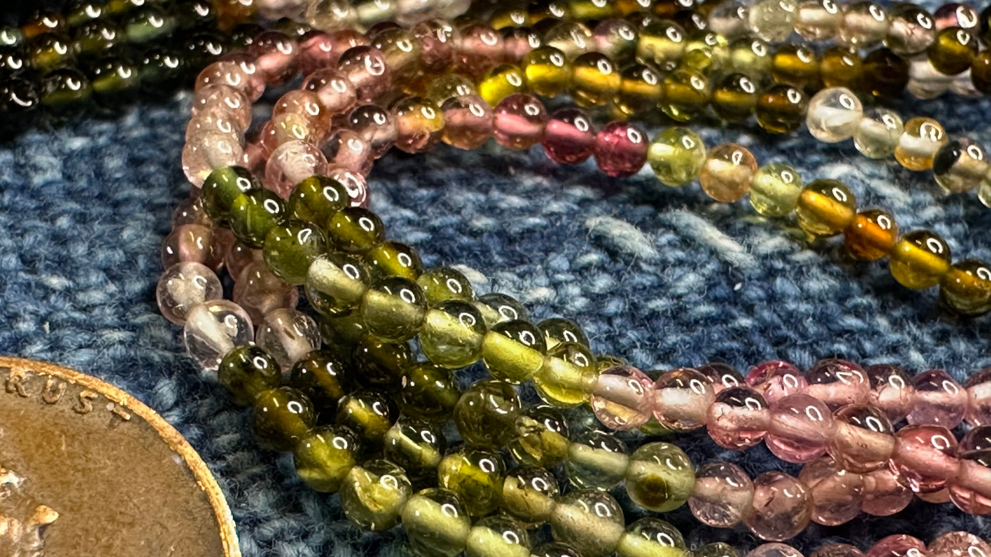 Mixed Tourmaline Bead Strand - Smooth Rounds - 2.5mm - 13”