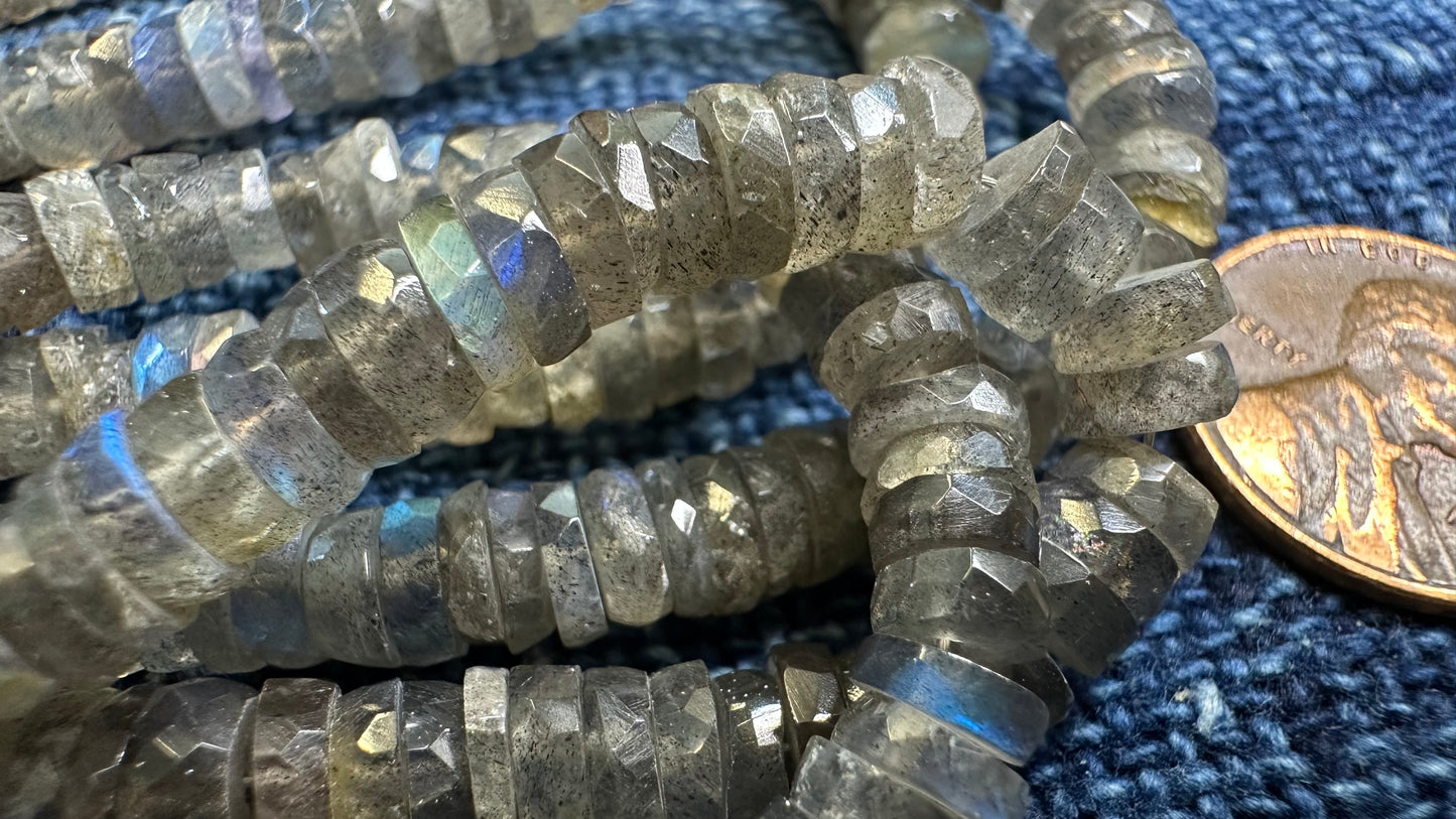 Labradorite Bead Strand - Faceted Heishi - 6mm - 16.5”