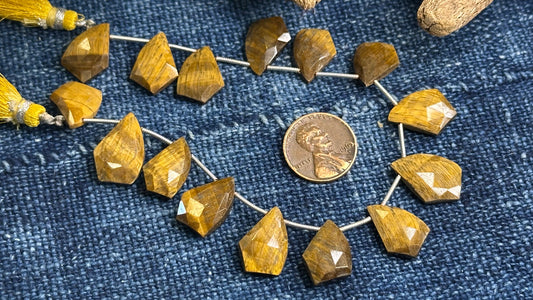 Golden Tiger Eye Bead Strand - Faceted Drops - 13mm x 18mm - 8.5”
