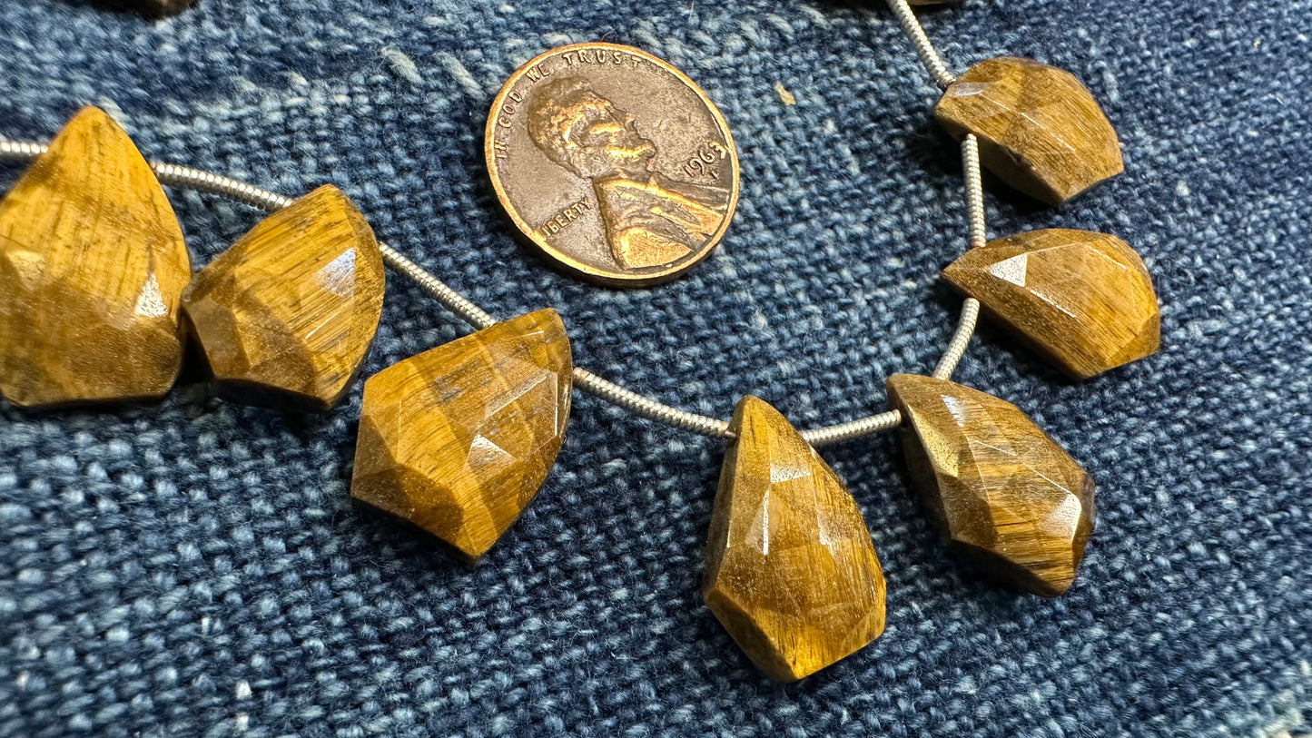 Golden Tiger Eye Bead Strand - Faceted Drops - 13mm x 18mm - 8.5”
