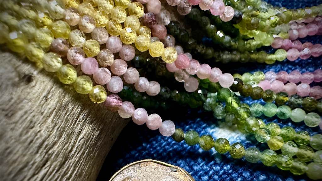 Multi-Tourmaline Bead Strand - Faceted Rounds - 3mm - 13”