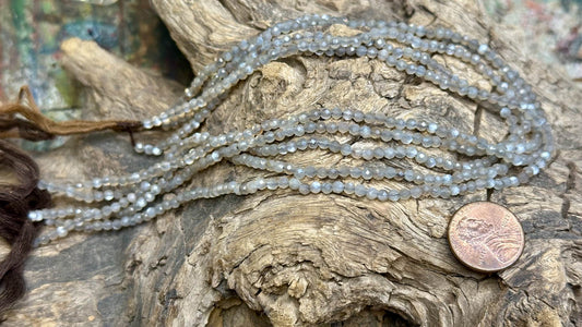 Grey Moonstone Bead Strand - Faceted Rounds - 3mm - 12.5”