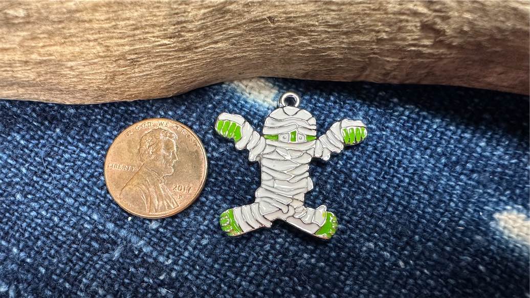 Fine Pewter Charm/Pendant - 30mm x 28mm - Enameled Mummy