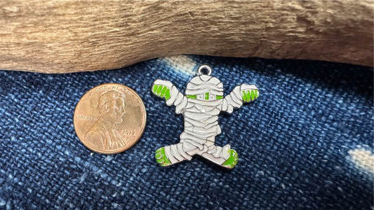 Fine Pewter Charm/Pendant - 30mm x 28mm - Enameled Mummy