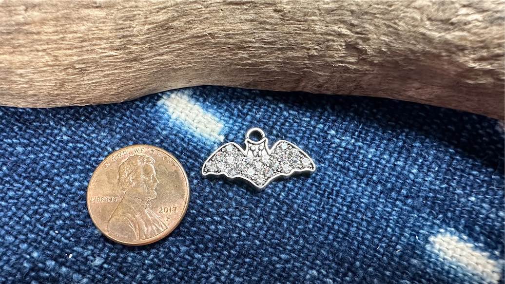 Fine Pewter Charm/Pendant - 22mm x 13mm - Pavé Bat