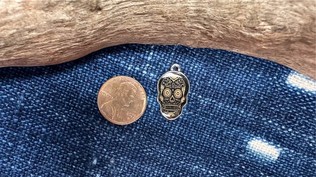 Fine Pewter Charm/Pendant - 22mm x 13mm - Black & Gold Sugar Skull