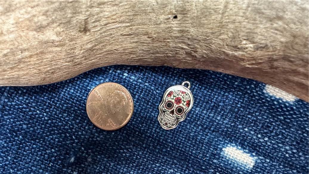 Fine Pewter Charm/Pendant - 22mm x 13mm - Floral Sugar Skull