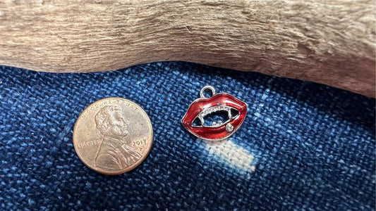 Fine Pewter Charm/Pendant - 16mm x 14mm - Enameled Vampire Teeth