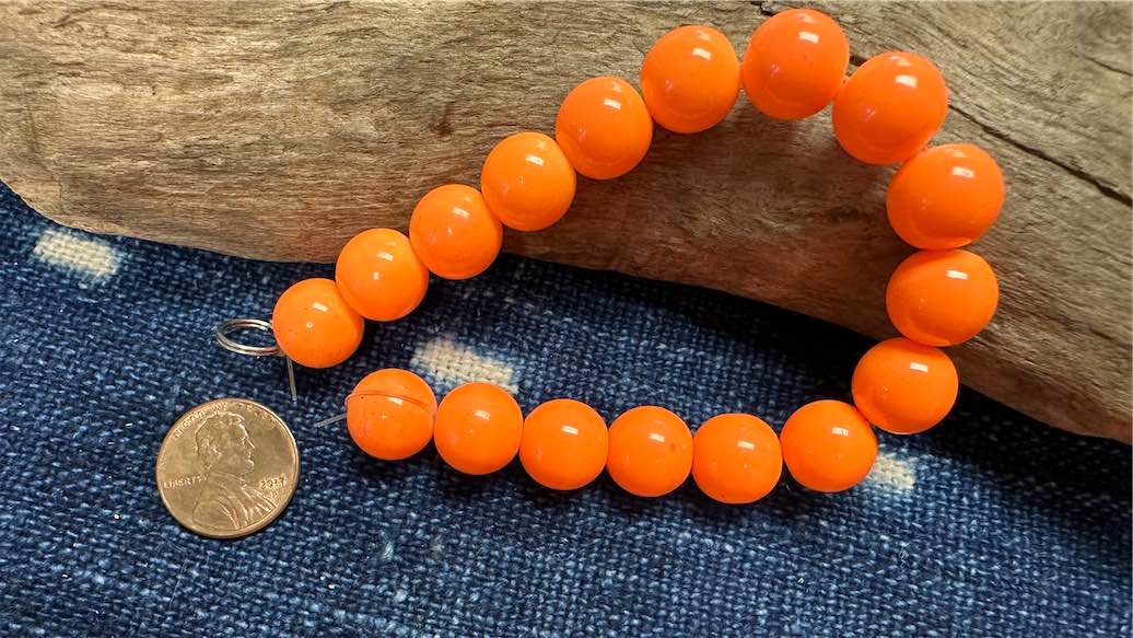 Glass Smooth Round Bead Strand - 12mm - Orange - 8"