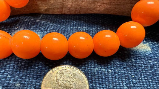 Glass Smooth Round Bead Strand - 12mm - Orange - 8"