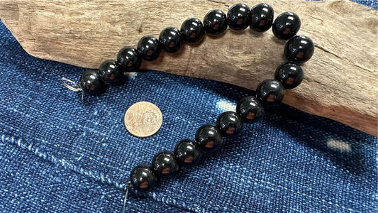 Glass Smooth Round Bead Strand - 12mm - Black - 8"