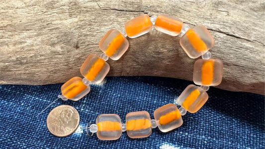 Lampwork Glass Rectangular Bead Strand - 14mm x 14mm - Orange - Large Hole - 8"
