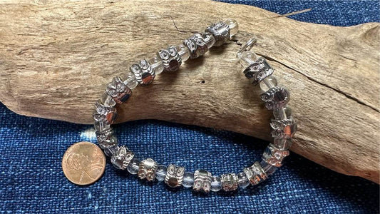 Pewter Bead Strand - 10mm x 8mm - Large Hole - Owls - 8"