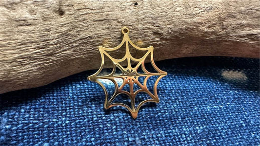Gold Plated Stainless Steel Charm/Pendant - 32mm x 30mm - Spider Web