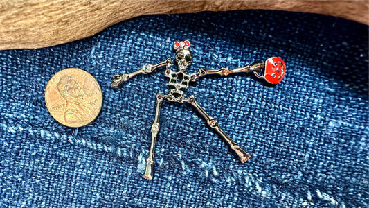 Gun Metal Pewter Charm/Pendant - 50mm - Skeleton with Enameled Bow and Jack-o’-Lantern