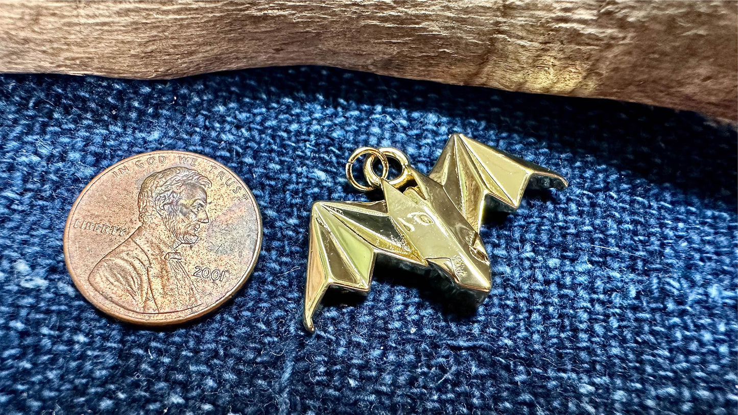 Gold Plated Brass Charm/Pendant - 32mm x 20mm - Origami Bat