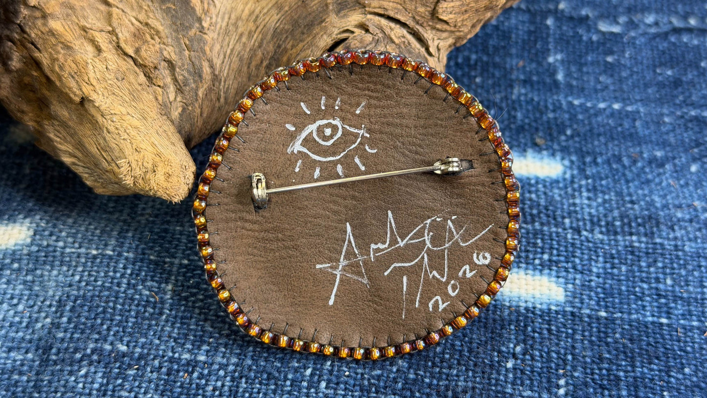 Orange Beaded Pin / Brooch by Andrew Thornton