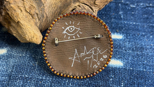 Orange Beaded Pin / Brooch by Andrew Thornton