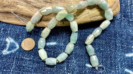 Aquamarine Bead Strand - Faceted Barrels - 14mm x 10mm - 16”