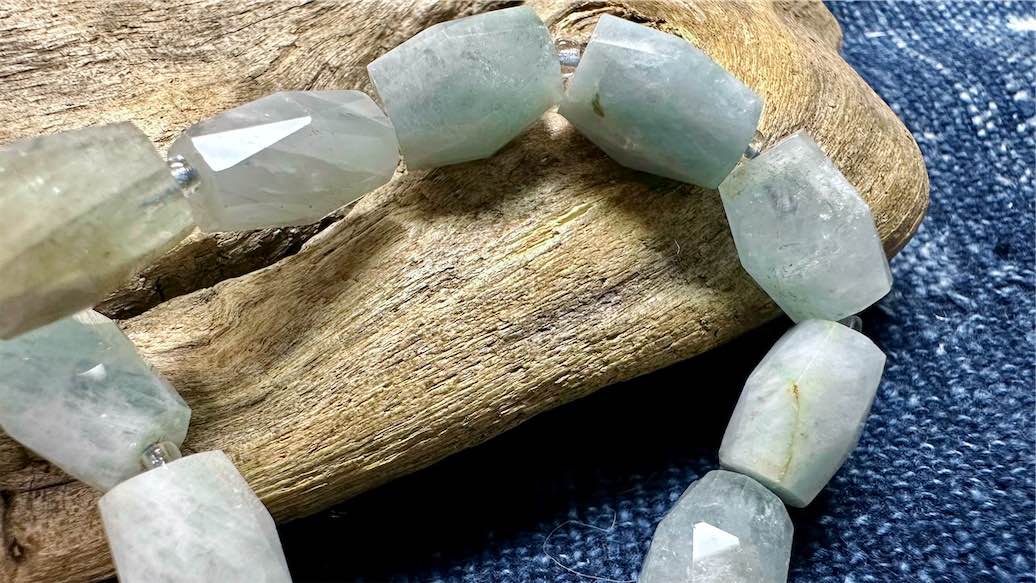 Aquamarine Bead Strand - Faceted Barrels - 14mm x 10mm - 16”