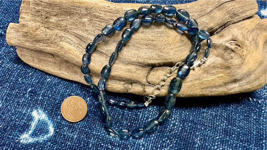 Kyanite Bead Strand - Graduated Smooth Pebbles - 5mm x 6mm - 8mm x 12mm - 16”