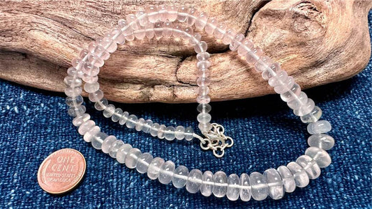 Rose Quartz Bead Strand - Graduated Smooth Rondelles - 3mm x 7mm - 5mm x 10mm - 16”