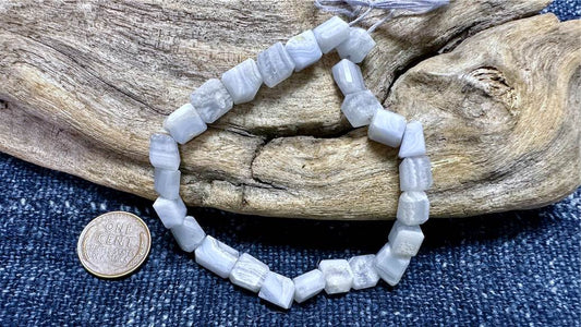 Blue Lace Agate Bead Strand - Faceted Nuggets - 9mm - 8”