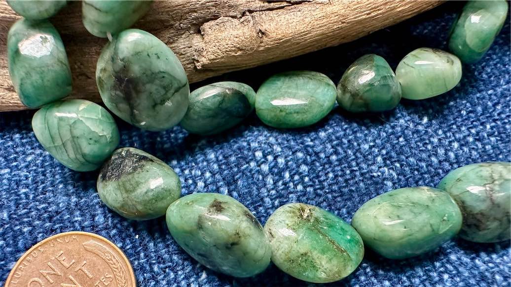 Emerald Bead Strand/Necklace - Graduated Smooth Nuggets - 9mm x 8mm - 17mm x 17mm - 19”